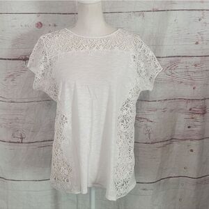 Sundance Short Sleeve Lace Trim Top Size Large